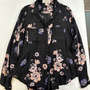 Anthropologie Black and Pink Floral Blouse